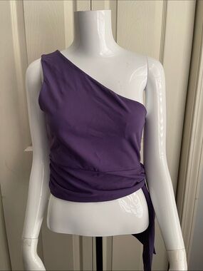 Susana Monaco Purple One-Shoulder Ruched Top with Side Tie.